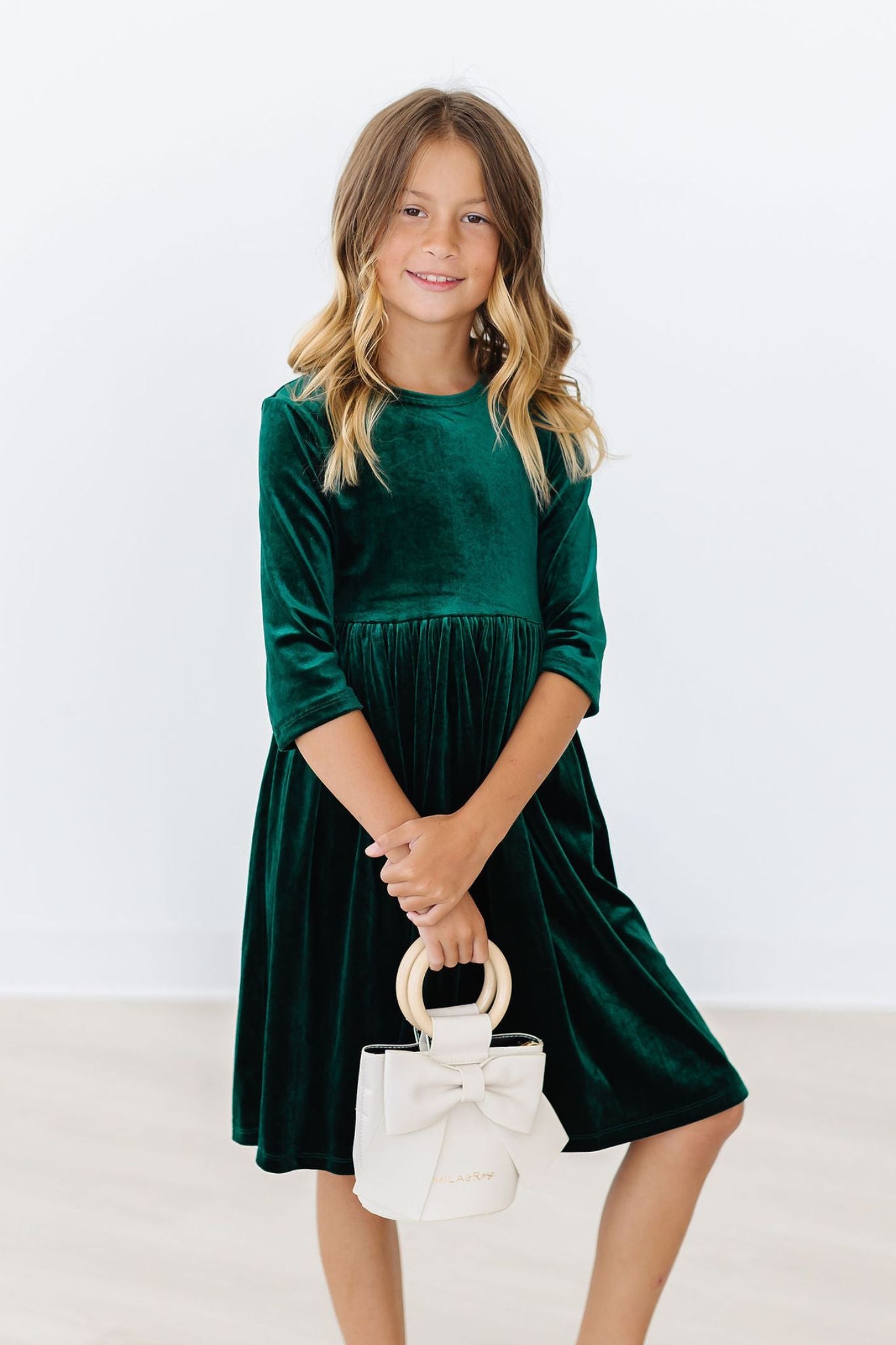 Hunter Green Velvet Twirl Dress-Mila & Rose ®