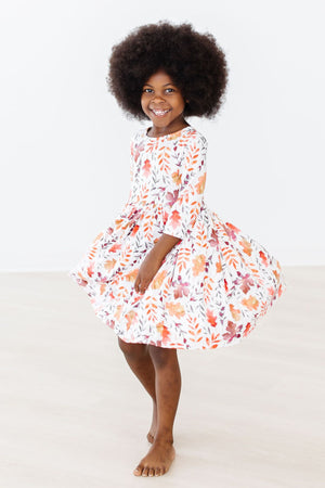 Falling Leaves 3/4 Sleeve Pocket Twirl Dress-Mila & Rose ®