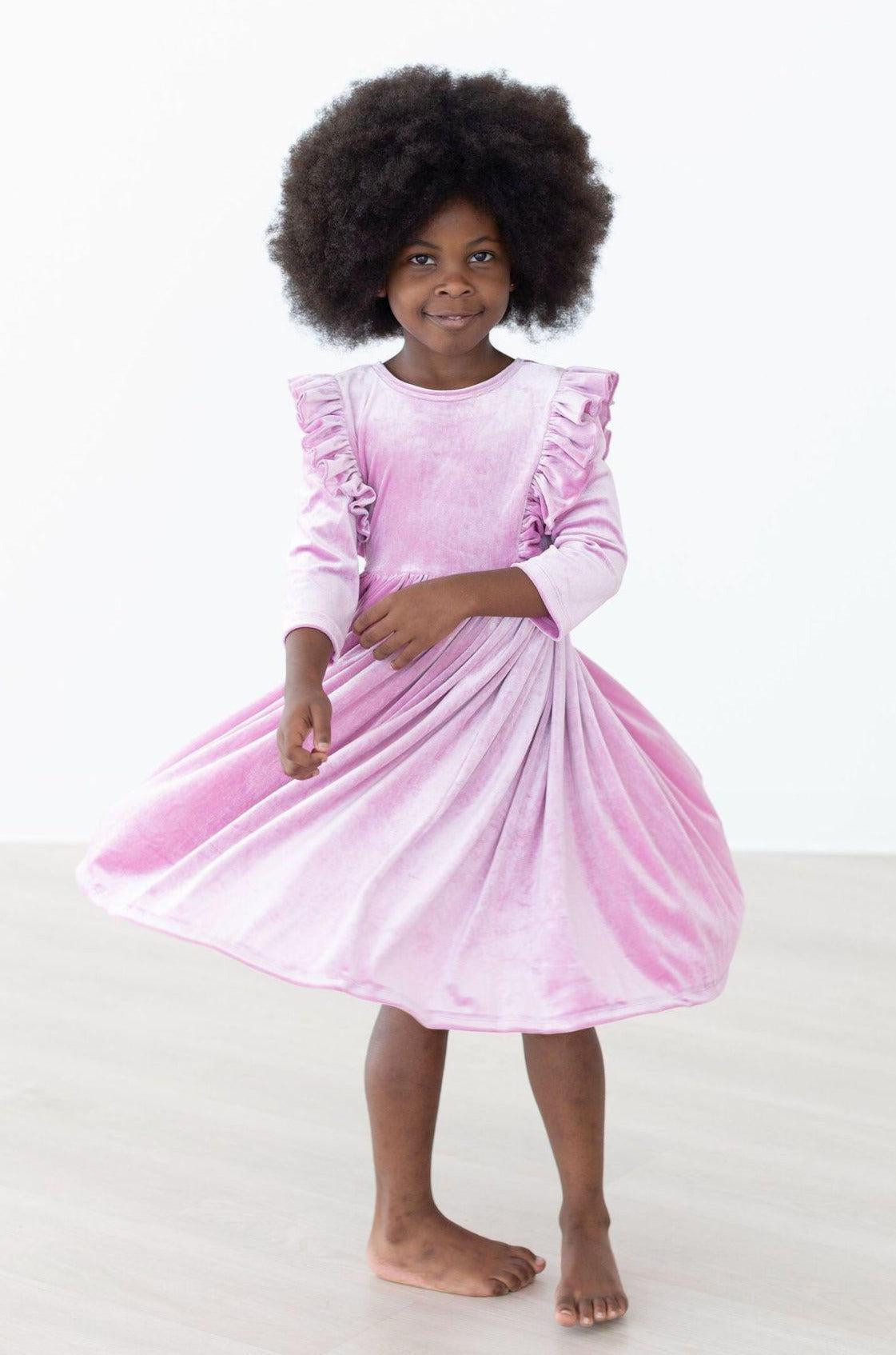 Carnation Pink Velvet Ruffle Twirl Dress-Mila & Rose ®