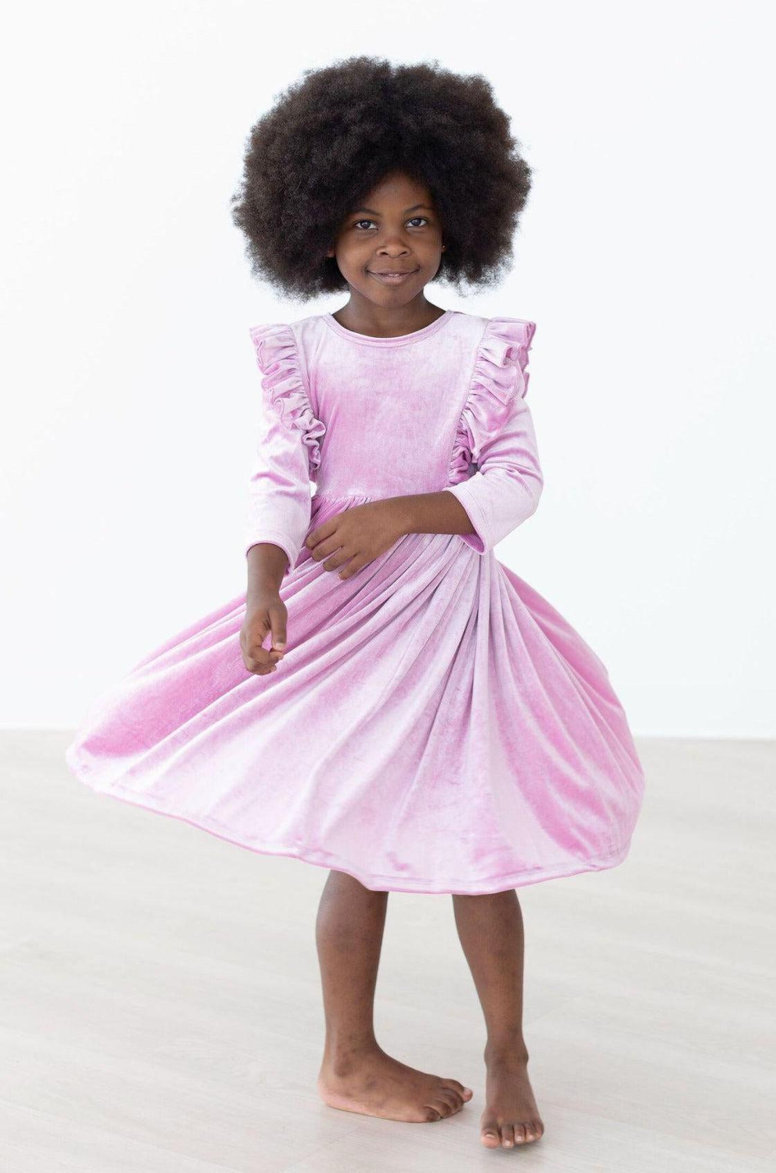 Carnation Pink Velvet Ruffle Twirl Dress Mila Rose
