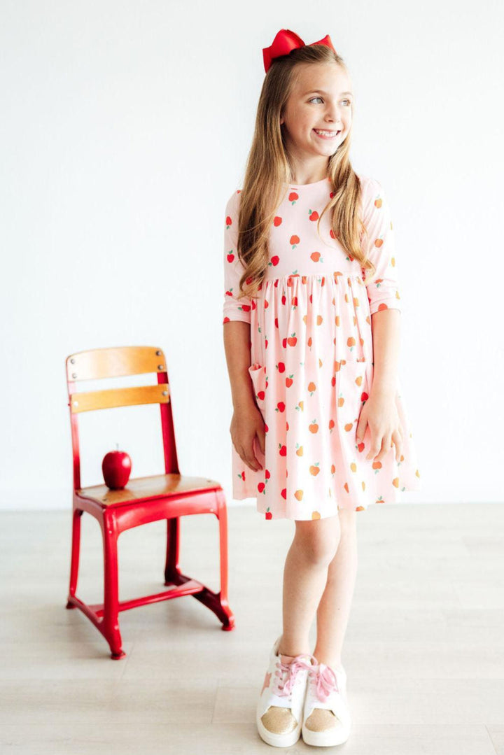 An Apple a Day 3/4 Sleeve Pocket Twirl Dress-Mila & Rose ®