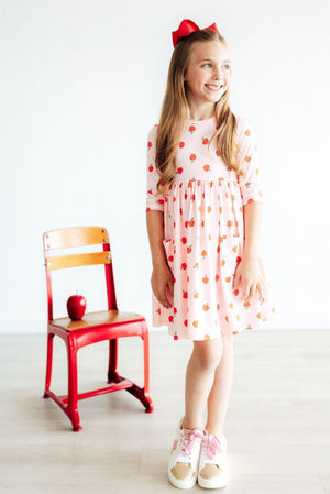 An Apple a Day 3/4 Sleeve Pocket Twirl Dress-Mila & Rose ®