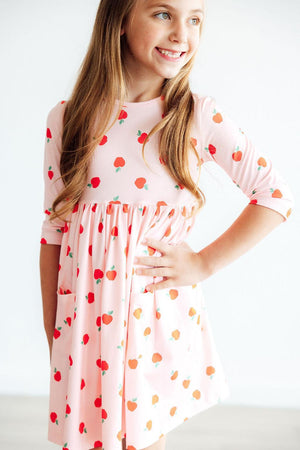 An Apple a Day 3/4 Sleeve Pocket Twirl Dress-Mila & Rose ®