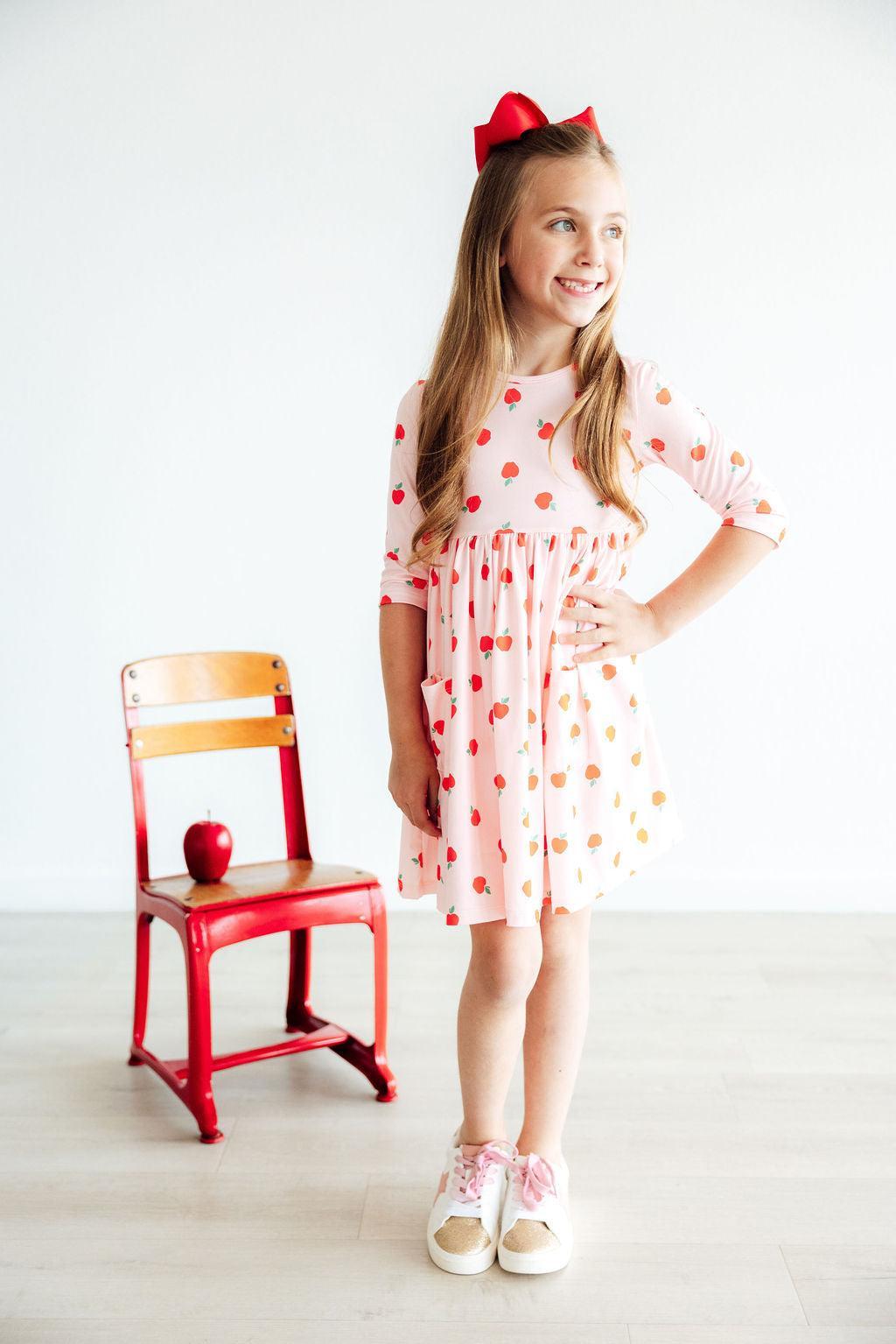 An Apple a Day 3/4 Sleeve Pocket Twirl Dress | Mila & Rose