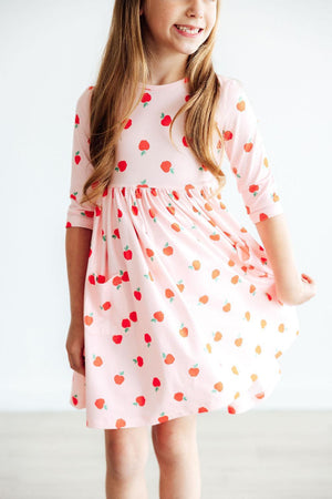 An Apple a Day 3/4 Sleeve Pocket Twirl Dress-Mila & Rose ®