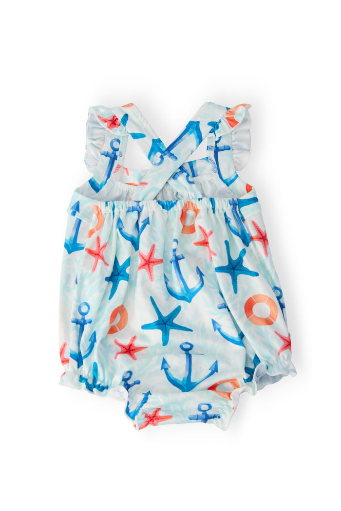 Hawaiian Floral Ruffle Cross Back Romper | Mila & Rose