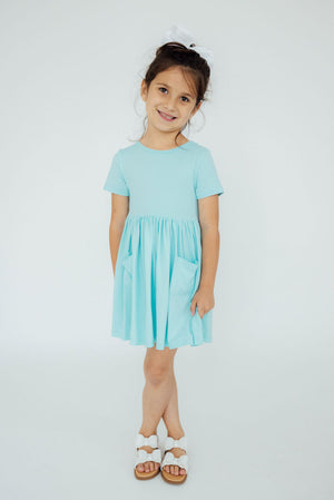 Aqua S/S Pocket Twirl Dress-Mila & Rose ®