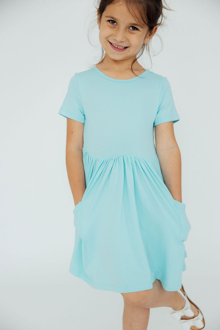 Aqua S/S Pocket Twirl Dress-Mila & Rose ®