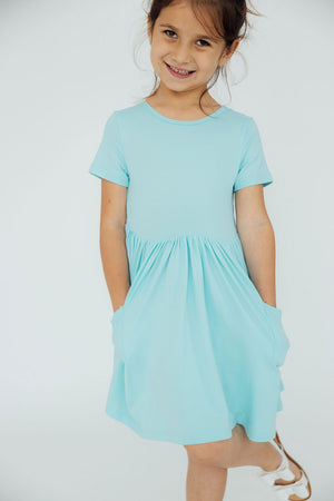 Aqua S/S Pocket Twirl Dress-Mila & Rose ®