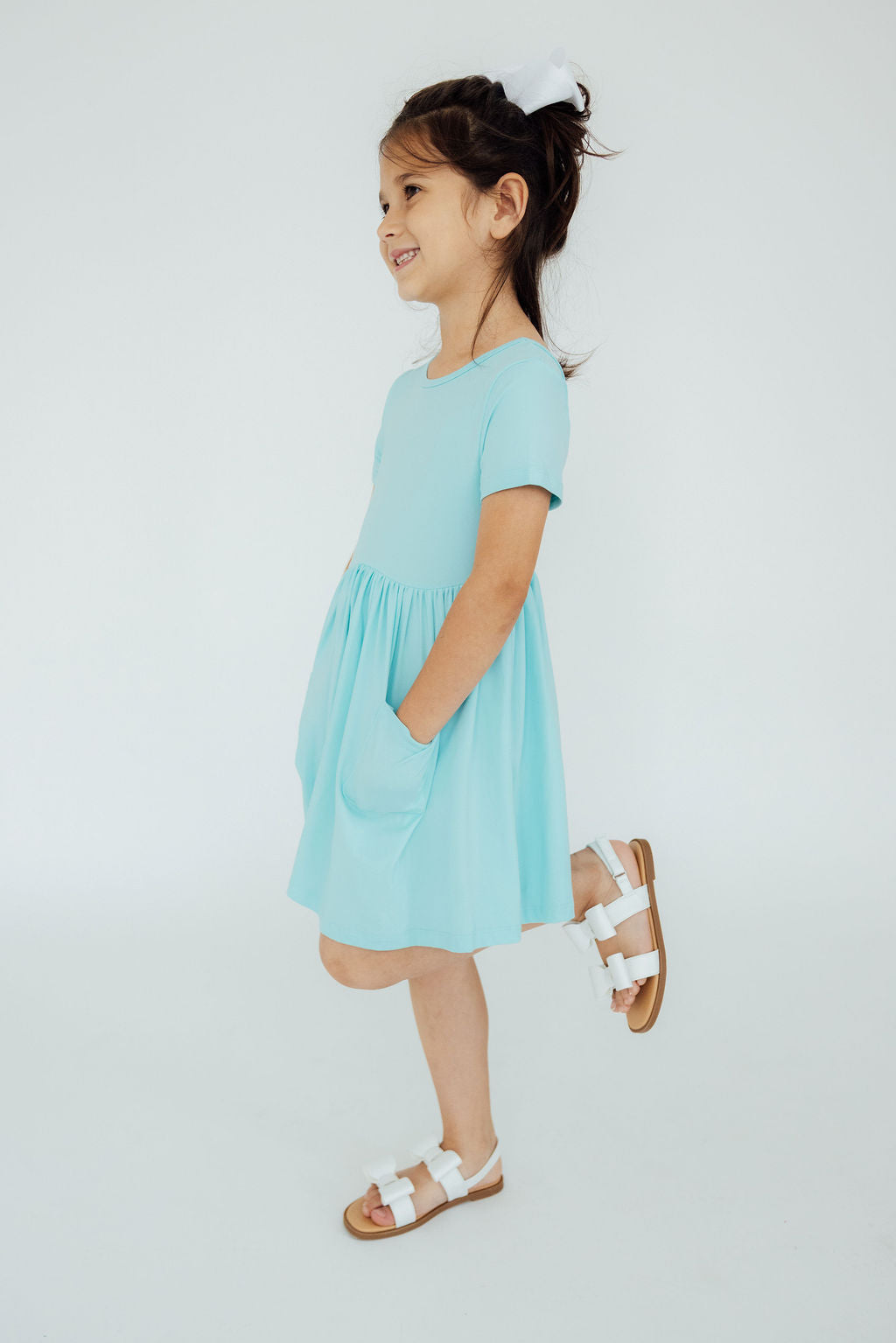 Aqua S/S Pocket Twirl Dress-Mila & Rose ®