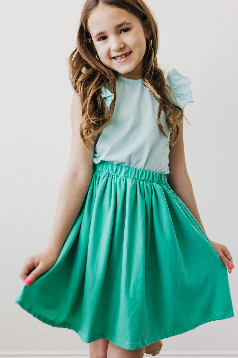 (S) Aqua S/S Ruffle Tee-Mila & Rose ®