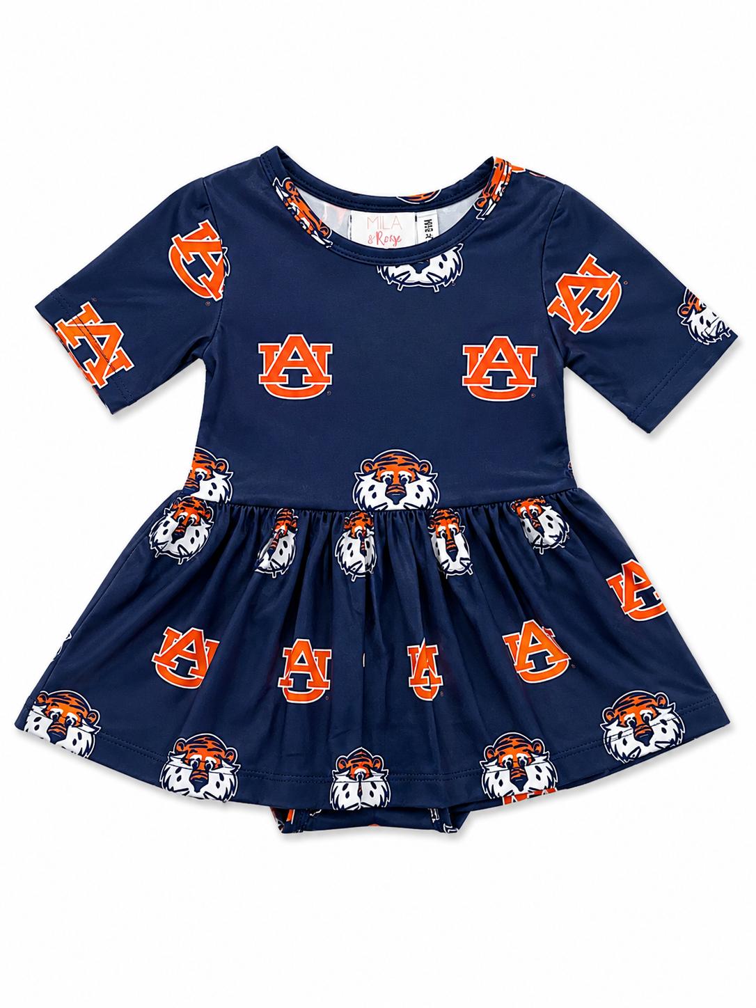 Auburn Blue Aubie 3/4 Sleeve Twirl Bodysuit-Mila & Rose ®