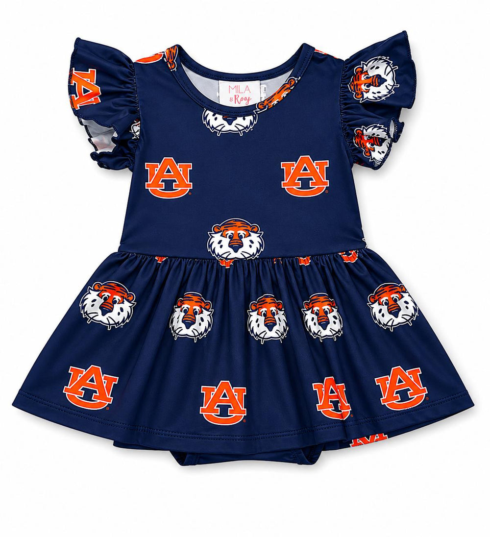 Auburn Blue Aubie S/S Flutter Twirl Bodysuit-Mila & Rose ®