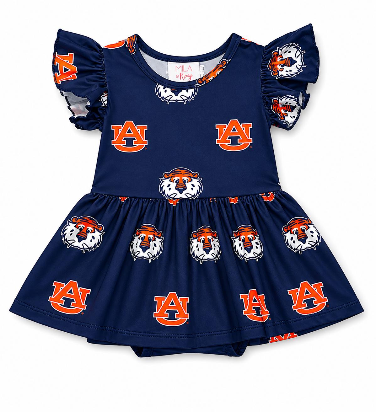 Auburn Blue Aubie S/S Flutter Twirl Bodysuit-Mila & Rose ®