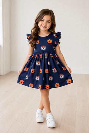 Auburn Blue Aubie Flutter Twirl Dress-Mila & Rose ®