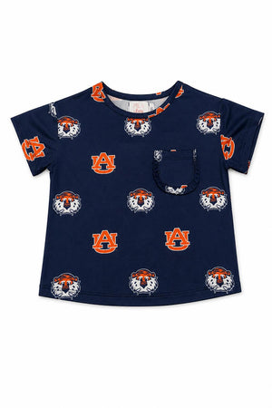 Auburn Blue Aubie Ruffle Pocket Tee-Mila & Rose ®