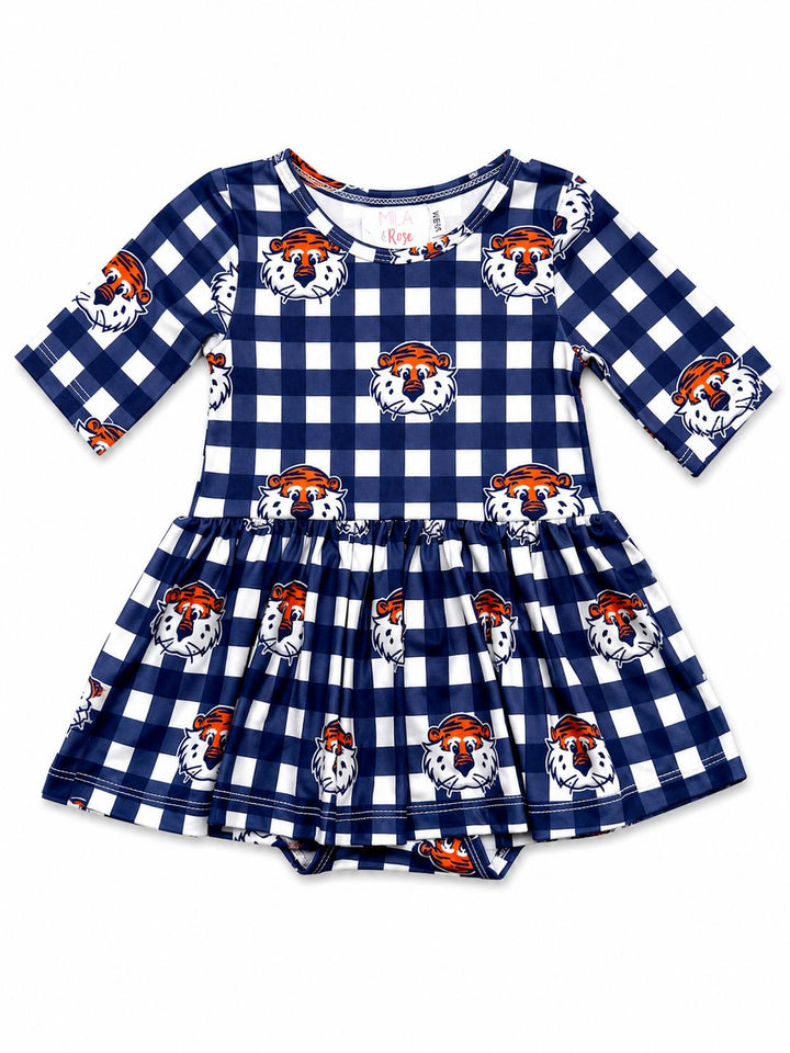 Auburn Plaid Aubie 3/4 Sleeve Twirl Bodysuit-Mila & Rose ®
