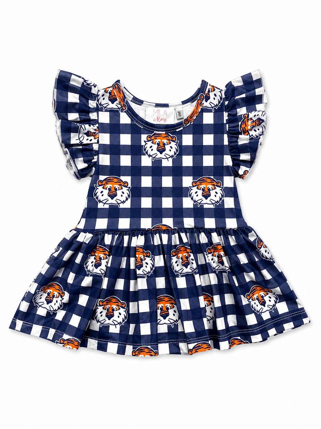 Auburn Plaid Aubie S/S Flutter Twirl Bodysuit-Mila & Rose ®