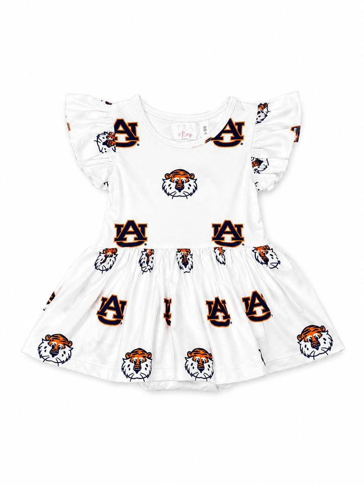 Auburn White Aubie S/S Flutter Twirl Bodysuit-Mila & Rose ®