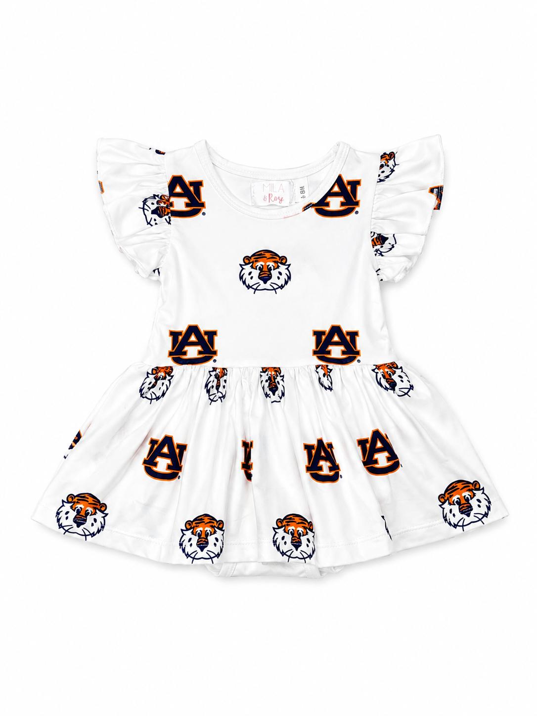 Auburn White Aubie S/S Flutter Twirl Bodysuit-Mila & Rose ®