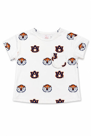 Auburn White Aubie Ruffle Pocket Tee-Mila & Rose ®