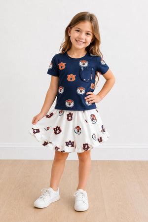 Auburn White Aubie Ruffle Twirl Skort-Mila & Rose ®