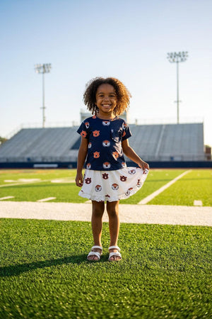 Auburn Blue Aubie Ruffle Pocket Tee-Mila & Rose ®