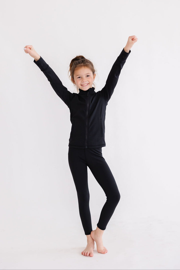 Balanced Black Full-Zip Ruffle Active Jacket-Mila & Rose ®