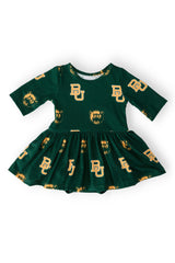 Baylor Green Bear 3/4 Sleeve Twirl Bodysuit-Mila & Rose ®