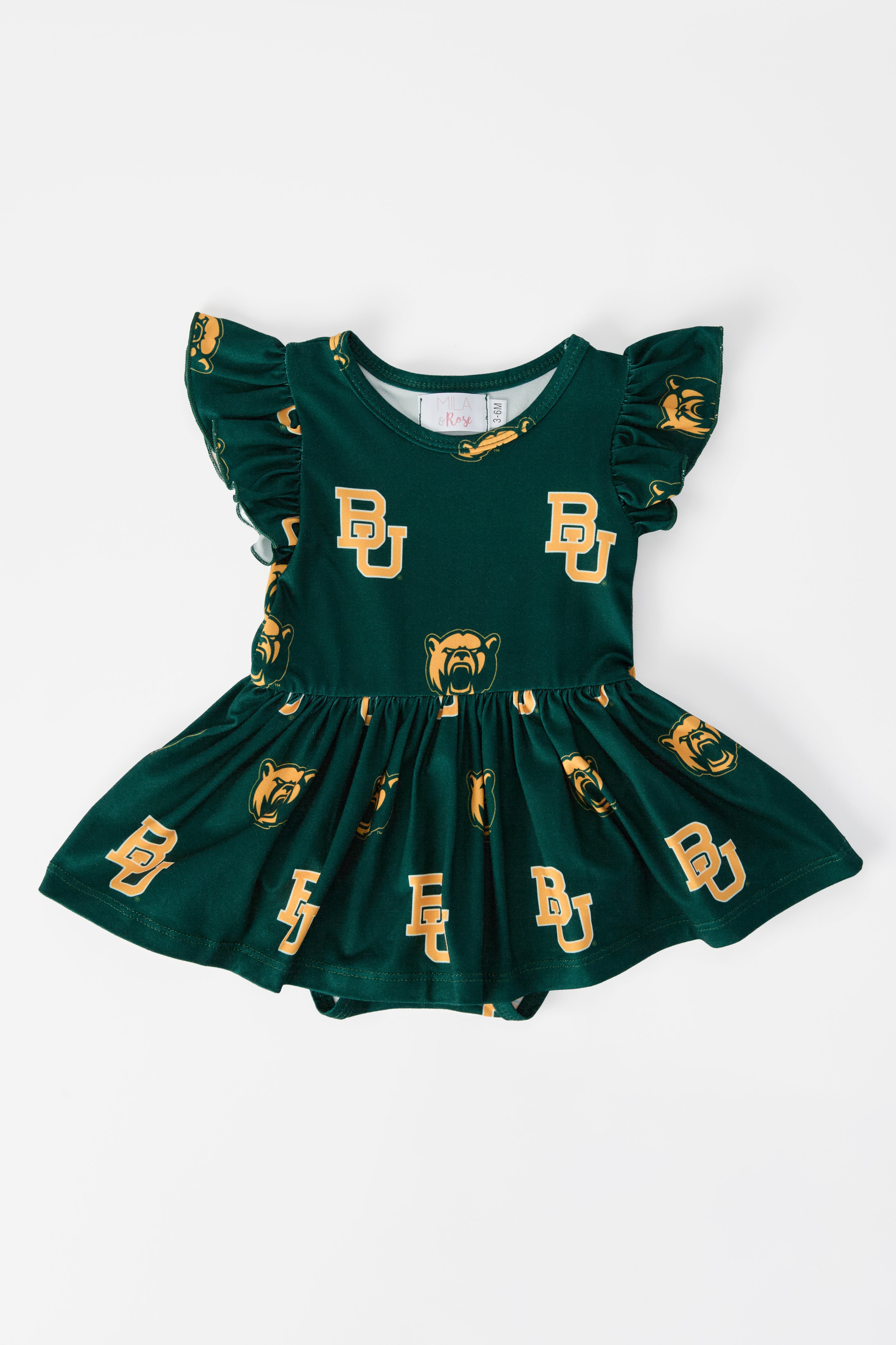 Baylor Green Bear Flutter Twirl Bodysuit-Mila & Rose ®