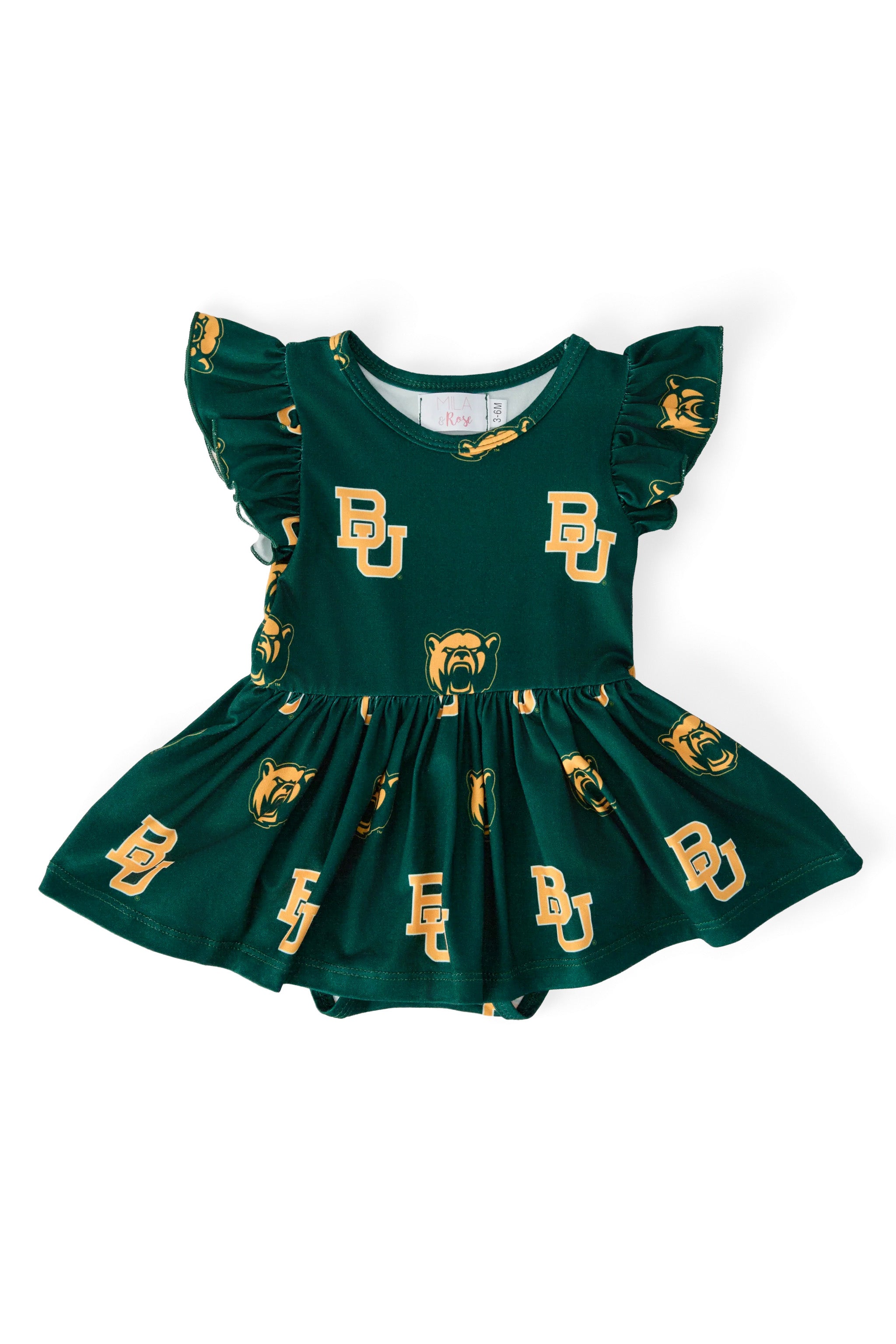 Baylor Green Bear Flutter Twirl Bodysuit-Mila & Rose ®