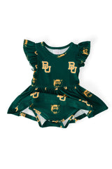Baylor Green Bear S/S Flutter Twirl Bodysuit-Mila & Rose ®