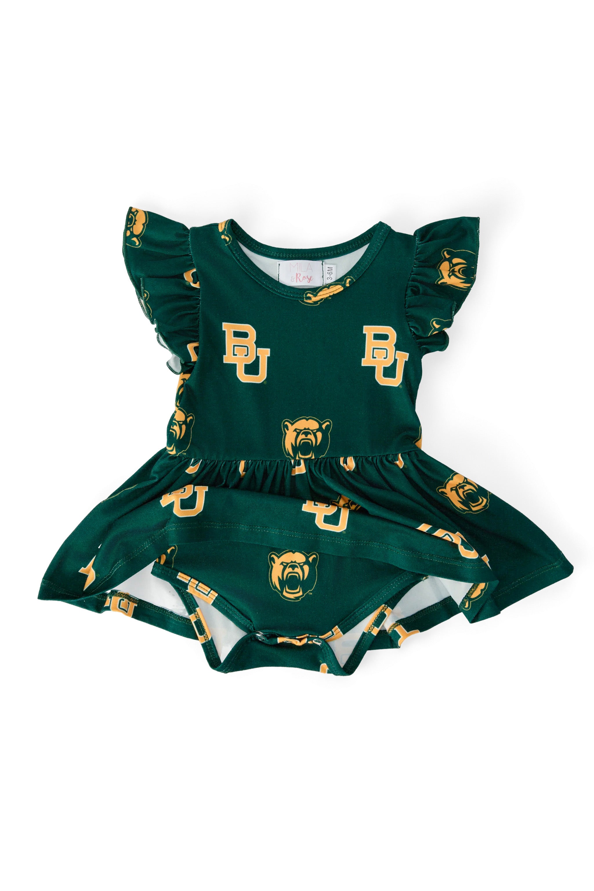 Baylor Green Bear Flutter Twirl Bodysuit-Mila & Rose ®