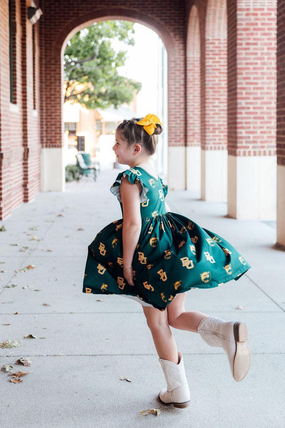 Baylor Green Bear Flutter Twirl Dress-Mila & Rose ®