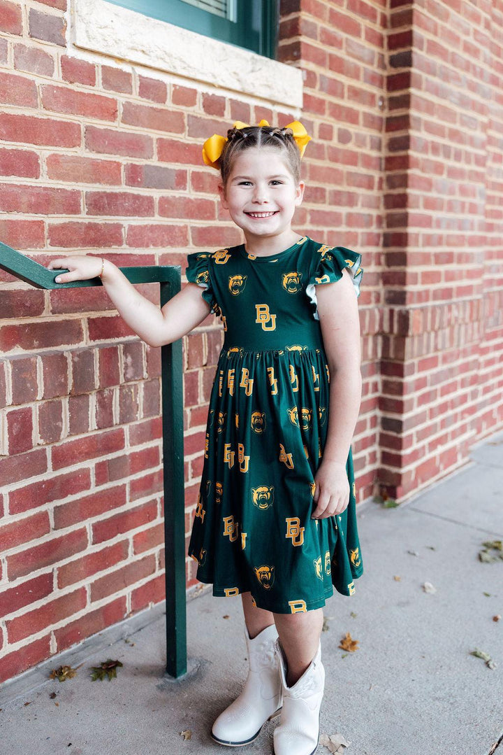 Baylor Green Bear Flutter Twirl Dress-Mila & Rose ®