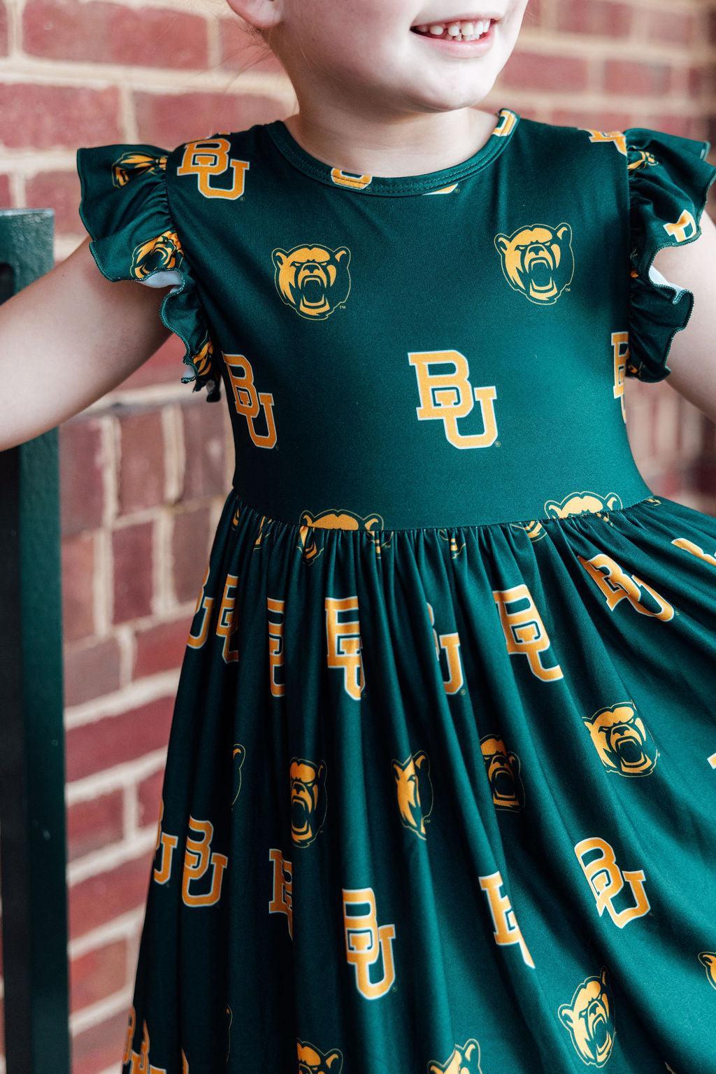 Baylor Green Bear Flutter Twirl Dress-Mila & Rose ®