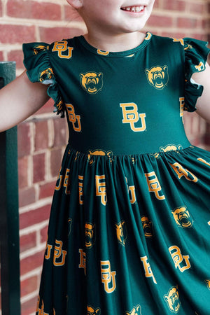 Baylor Green Bear Flutter Twirl Dress-Mila & Rose ®