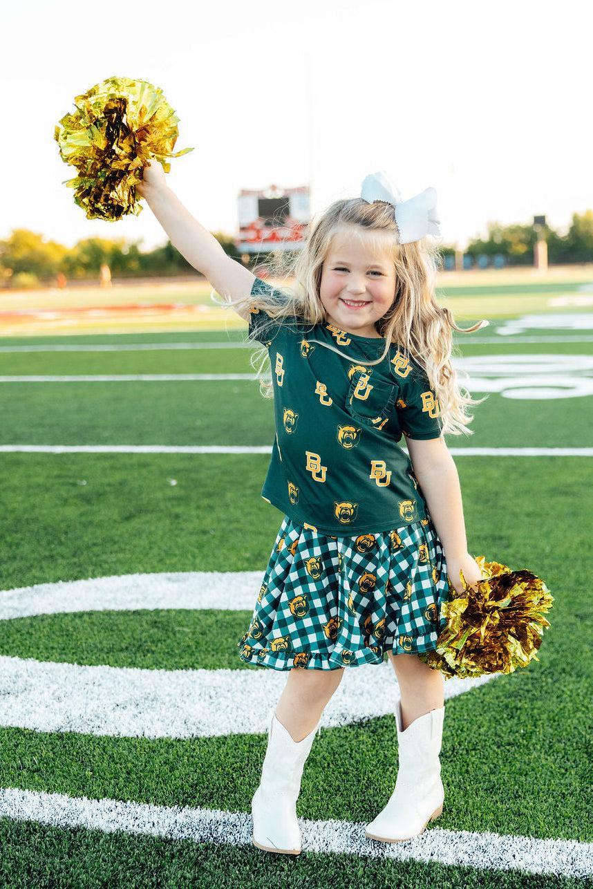 Baylor Green Bear Ruffle Pocket Tee-Mila & Rose ®