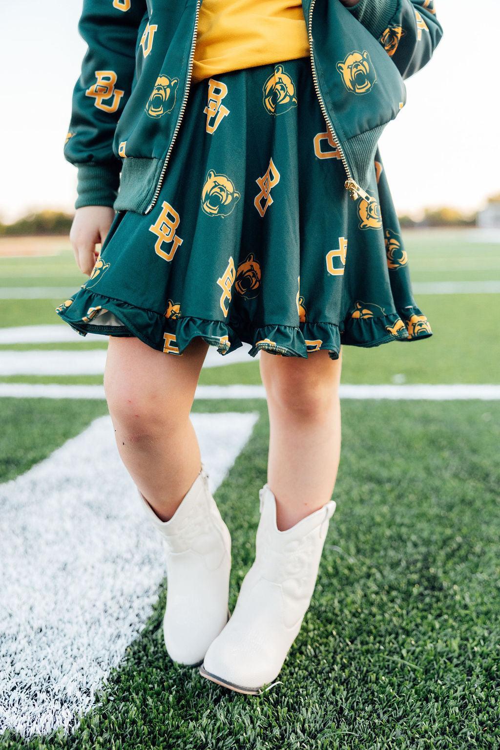 Baylor Green Bear Ruffle Twirl Skort-Mila & Rose ®