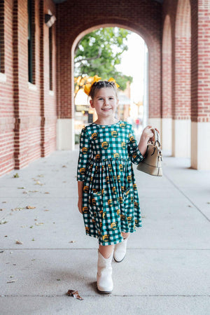 Baylor Plaid Bear 3/4 Sleeve Pocket Twirl Dress-Mila & Rose ®