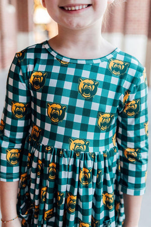 Baylor Plaid Bear 3/4 Sleeve Pocket Twirl Dress-Mila & Rose ®