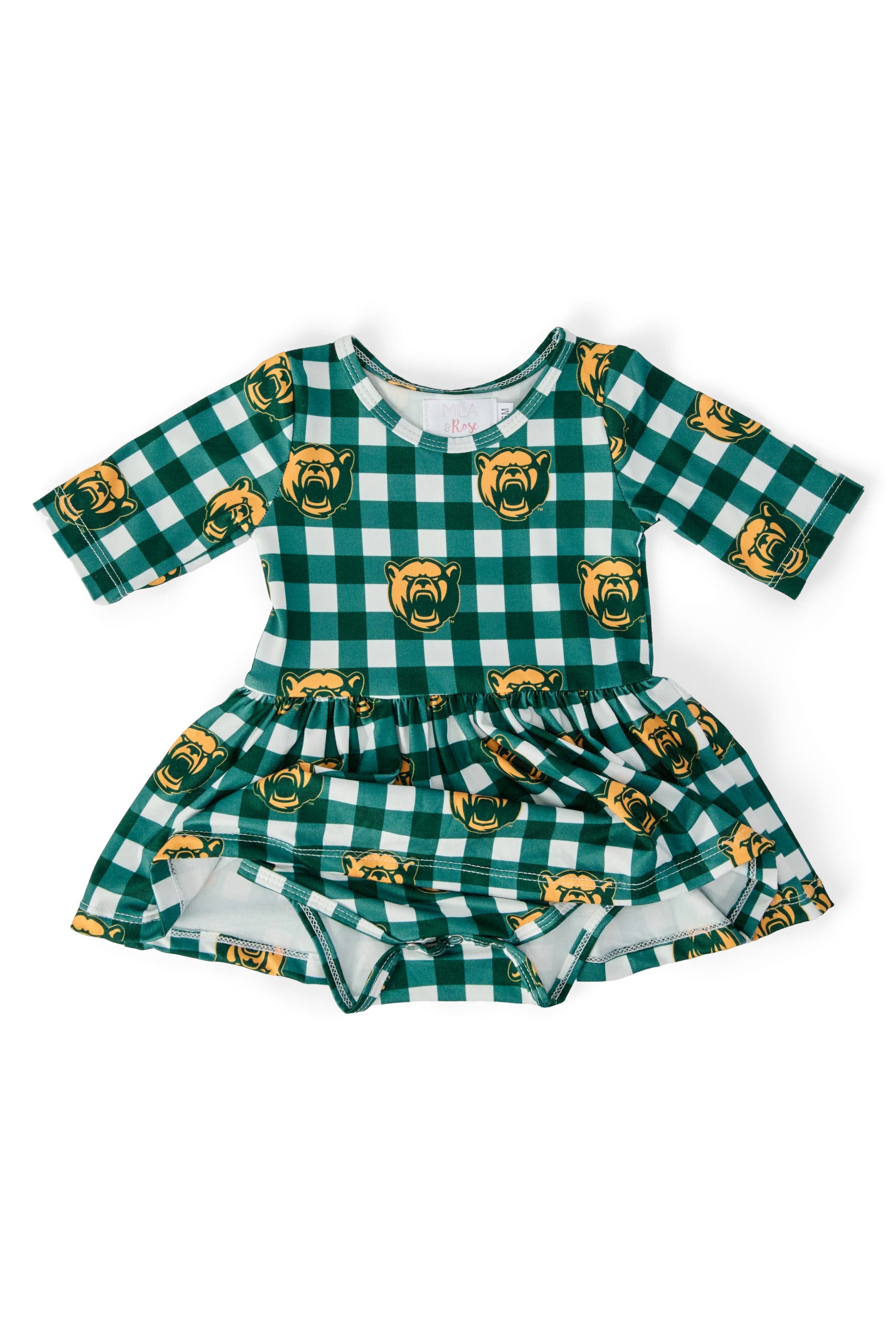 Baylor Plaid Bear 3/4 Sleeve Twirl Bodysuit-Mila & Rose ®