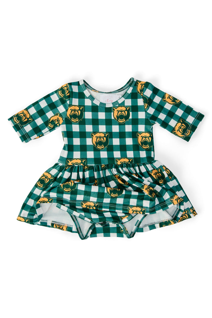 Baylor Plaid Bear 3/4 Sleeve Twirl Bodysuit-Mila & Rose ®