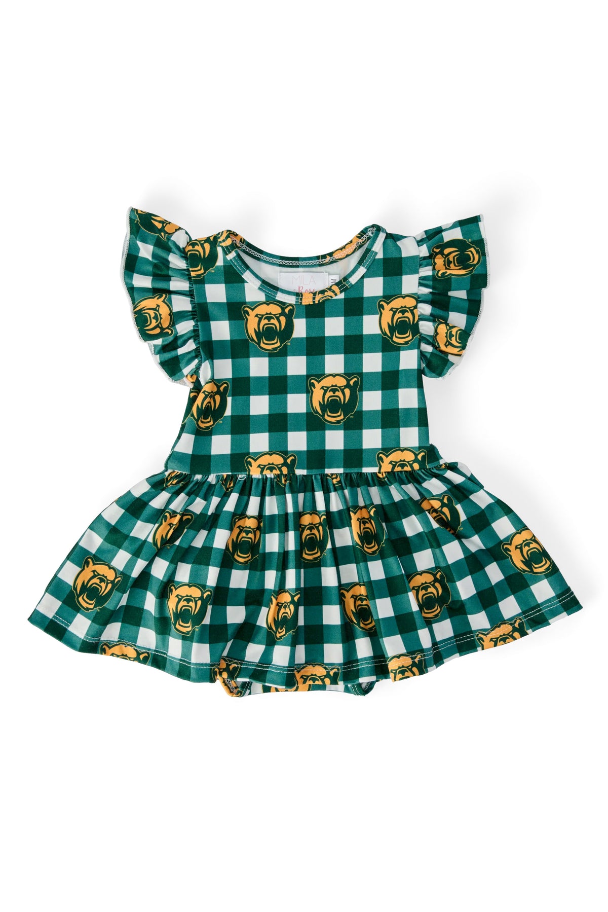 Baylor Plaid Bear S/S Flutter Twirl Bodysuit-Mila & Rose ®