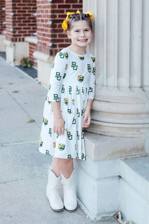 Baylor White Bear 3/4 Sleeve Pocket Twirl Dress-Mila & Rose ®