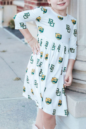 Baylor White Bear 3/4 Sleeve Pocket Twirl Dress-Mila & Rose ®