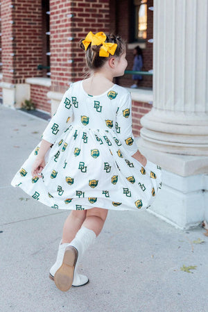 Baylor White Bear 3/4 Sleeve Pocket Twirl Dress-Mila & Rose ®