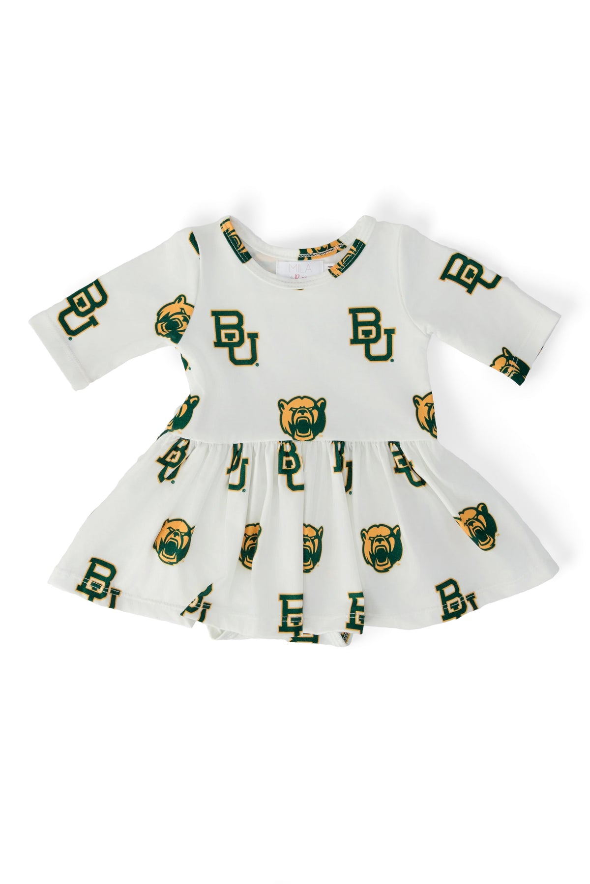 Baylor White Bear 3/4 Sleeve Twirl Bodysuit-Mila & Rose ®