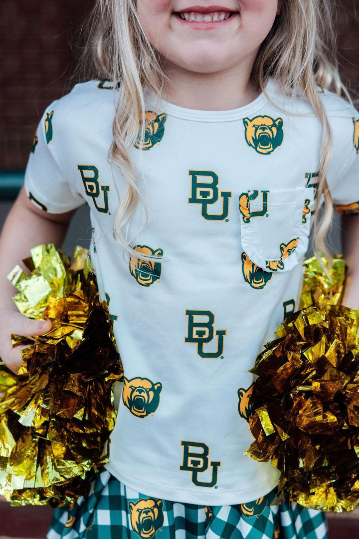Baylor White Bear Ruffle Pocket Tee-Mila & Rose ®