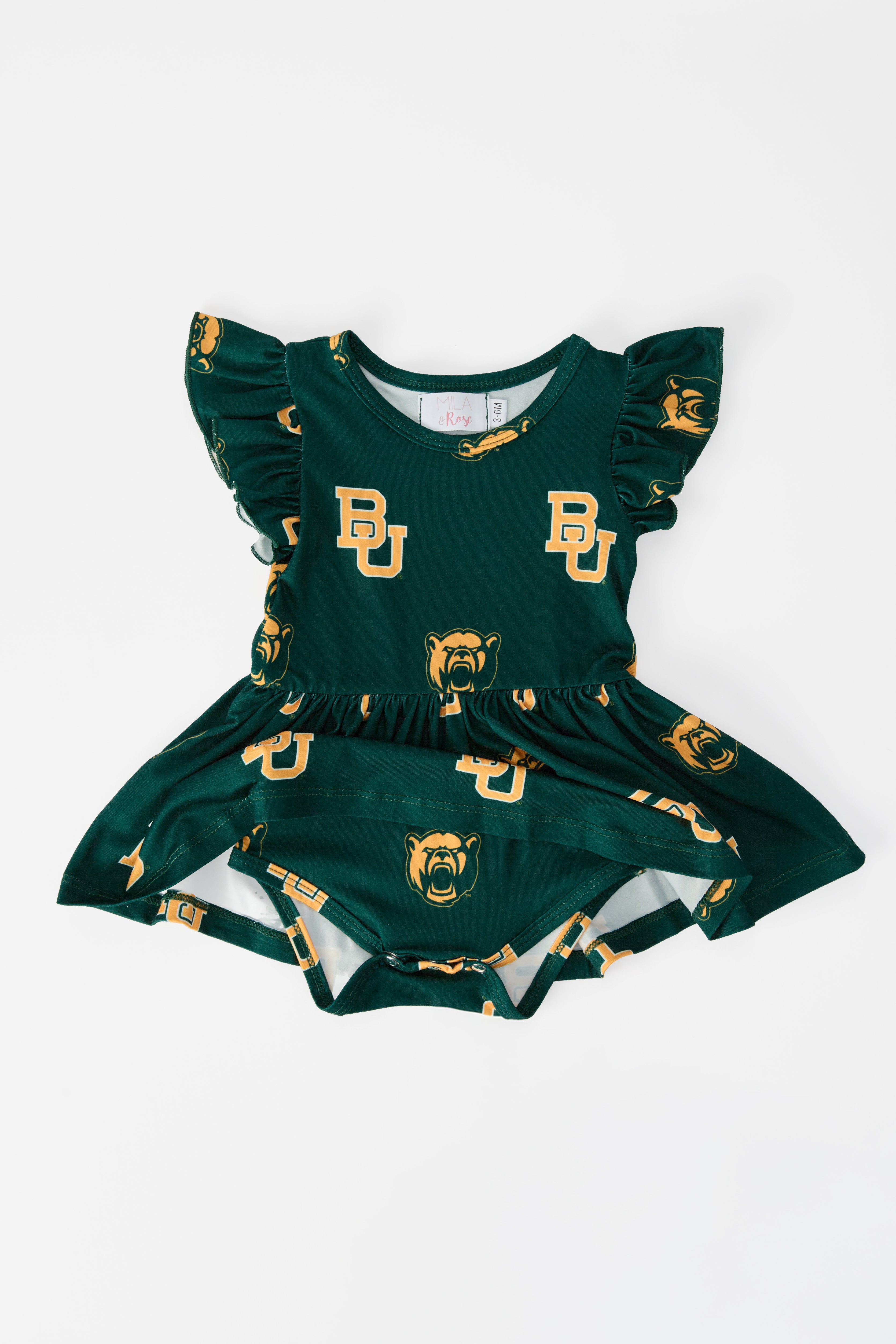 Baylor Green Bear Flutter Twirl Bodysuit-Mila & Rose ®
